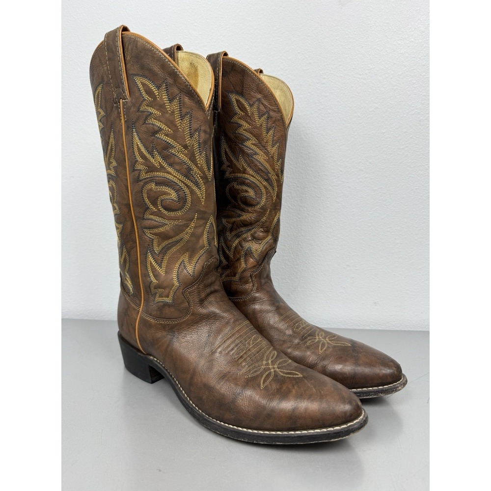Justin Cowboy Boots Mens 11.5 D Brown Marbled Leather 1560 Western Rodeo Work